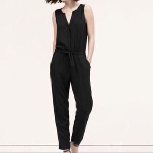 New LOFT Womens Size Large Sleeveless Jumpsuit Black Straight Leg Casual Pockets